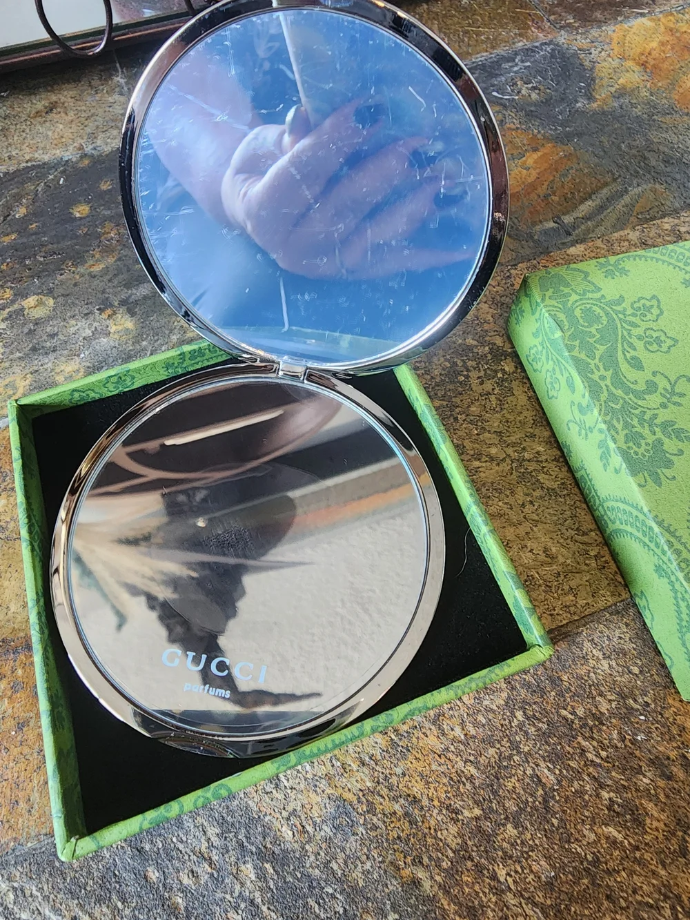 Gucci Beauty silver-tone GG-embossed compact pocket mirror